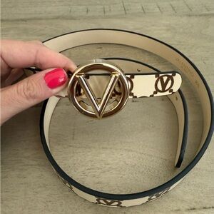 Valentino Beige and Gold Logo Belt